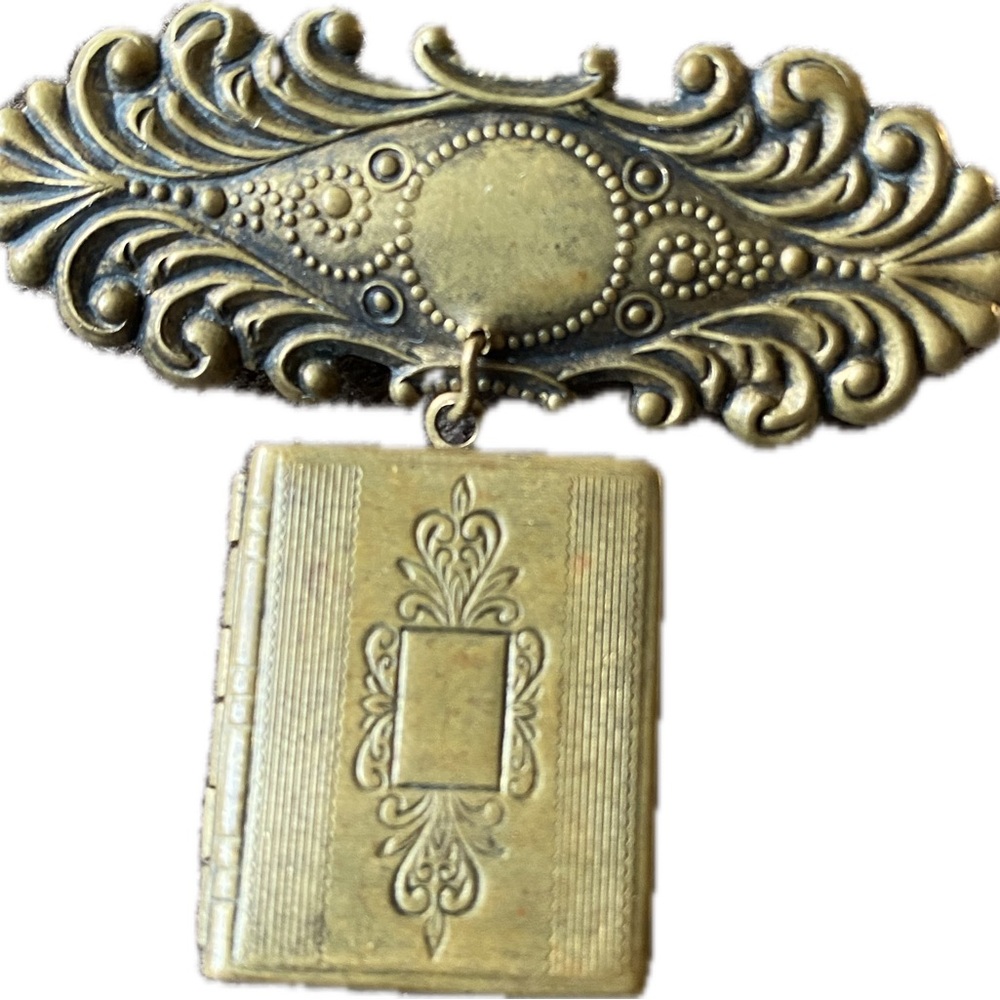 Vintage Gold Brooch with Book Charm